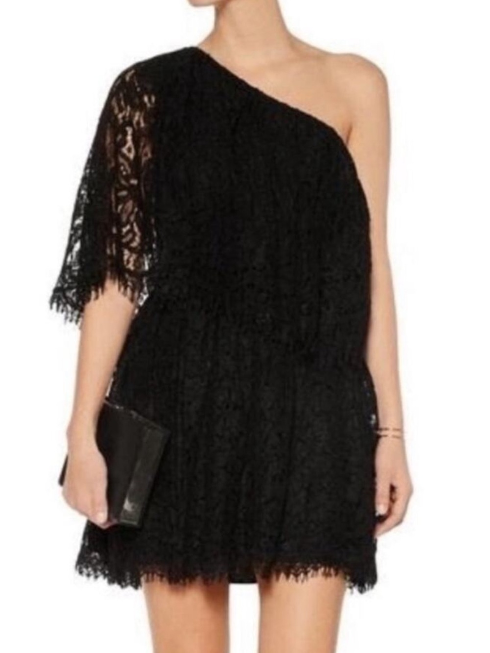 Alexis Black One-Shoulder Lace Mini Dress